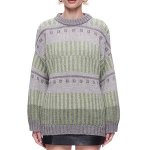 THE KNOTTY ONES Ethno Gray Green Crew Neck Sweater M
